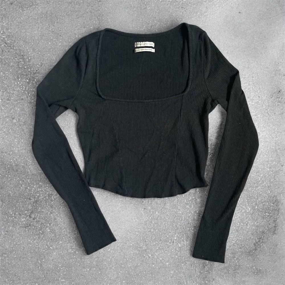Urban Outfitters Black Cropped Square Neck Long Sleeve